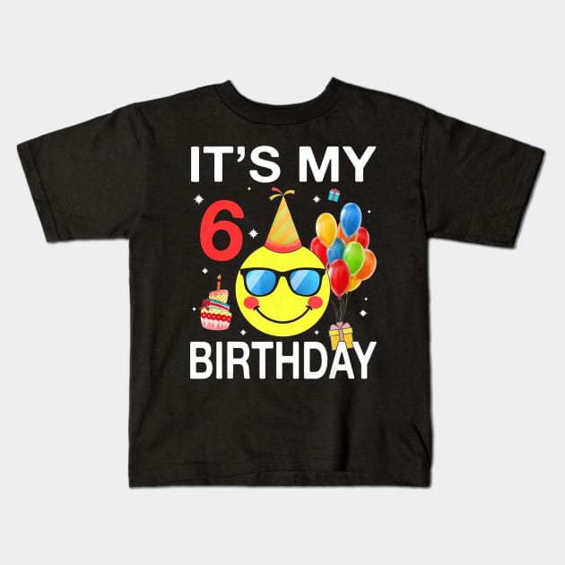 Kids Emoji Its My 6th Birthday T-Shirt Fun 6 Years Old Kids T-Shirt by franzaled